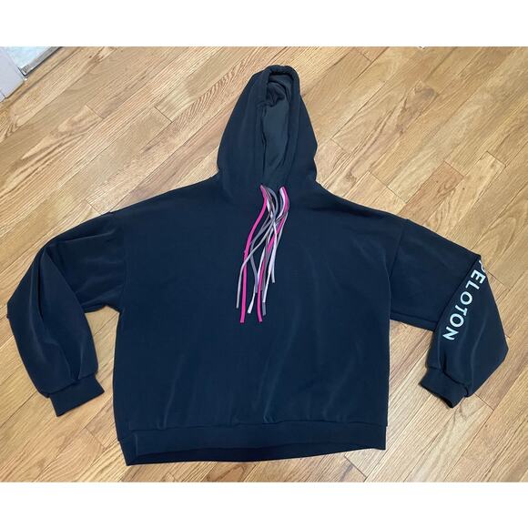 Lanston Sport Peloton Black cropped hoodie multi‎ colored tie strings Women's L - Picture 1 of 6